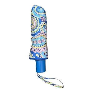 Vera Bradley Capri Blue Umbrella w/ Sleeve Automatic Pop Up Retired EUC